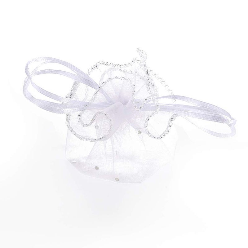 Bezall White Organza Bags, 50pcs Sheer Round Drawstring Christmas Wedding Party Favor Pouches Jewelry Candy Gift Packaging Bags, 9.8 inch Diameter - Image 4